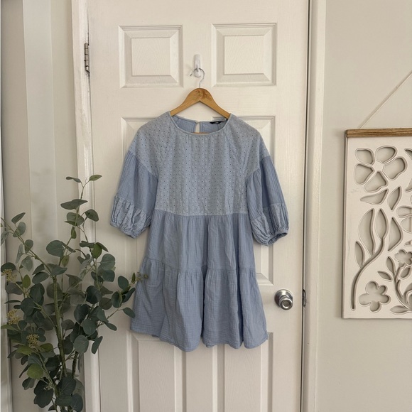 Zara Light Blue Mini Swing Dress NWOT - Picture 4 of 7